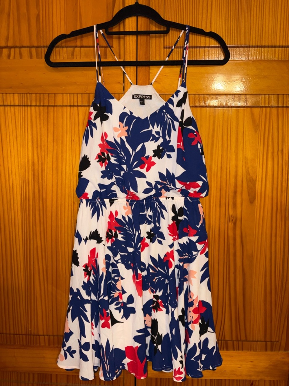 Express Girls White Sundress with Blue, Red & Black Floral Print